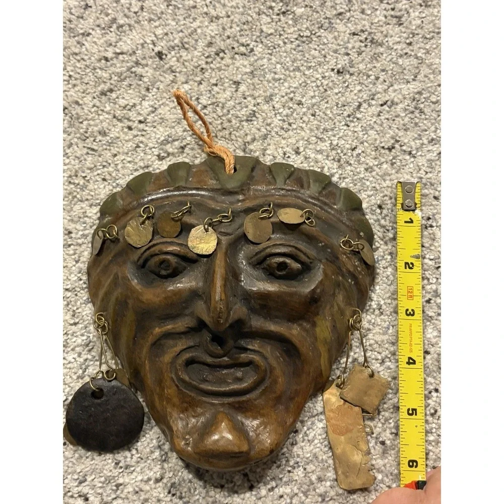 Tribal Wood And Metal Wall Hanging Mask 6 Inch